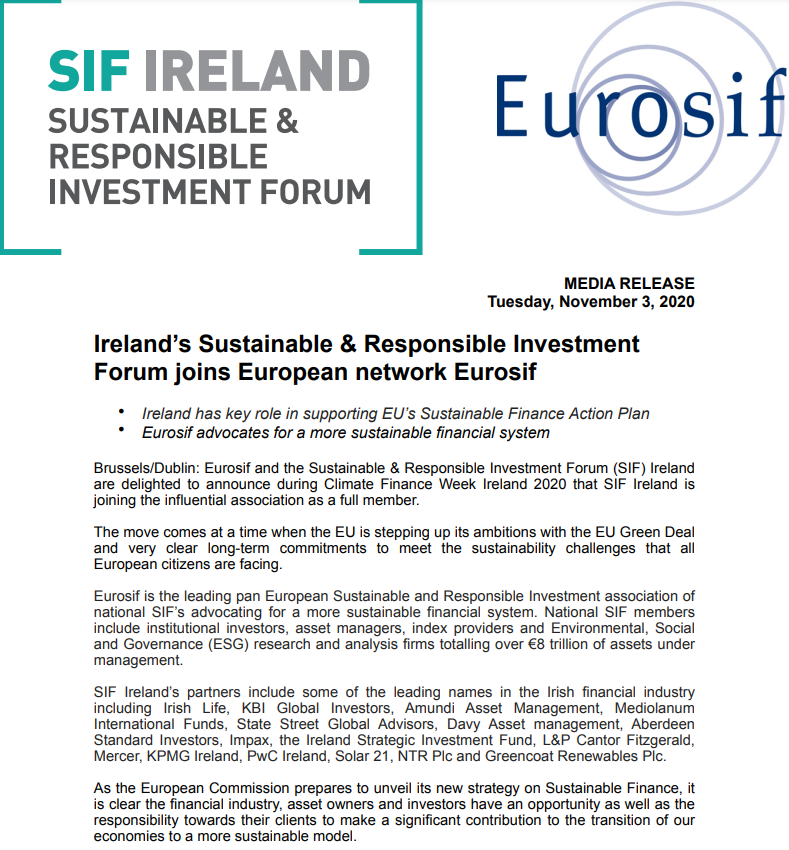 SIF Ireland joins Eurosif