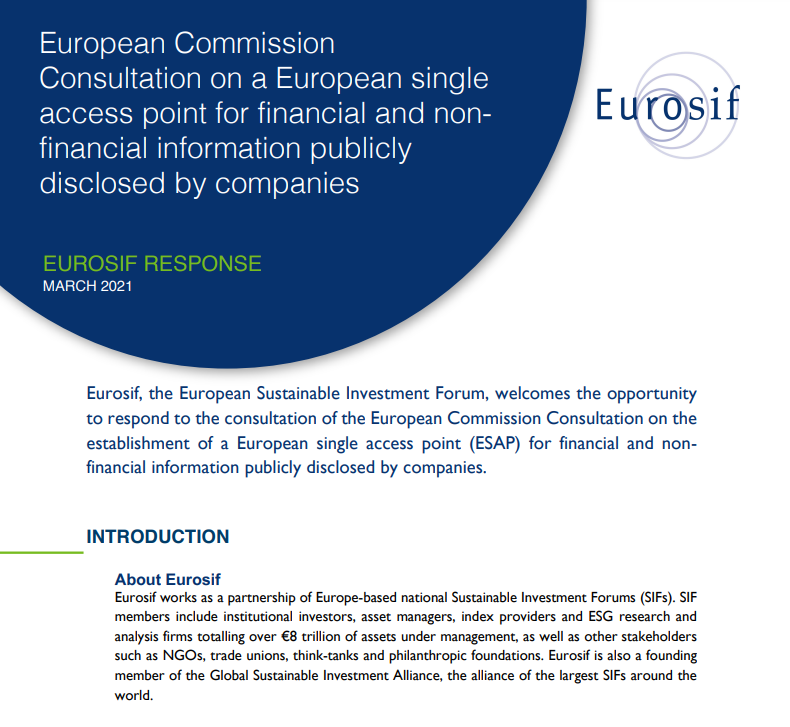 Eurosif responds to the ESAP Consultation