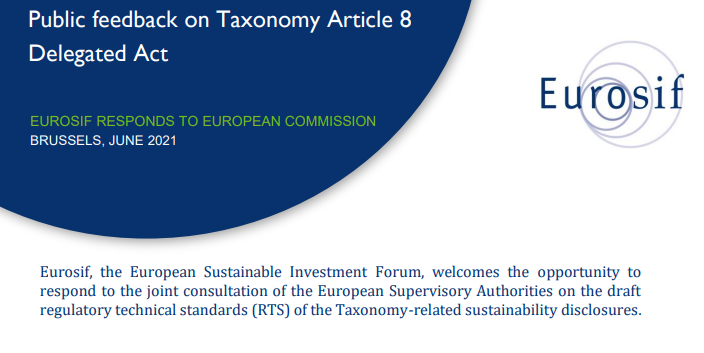 Eurosif gives public feedback on Taxonomy Article 8 Delegated Act