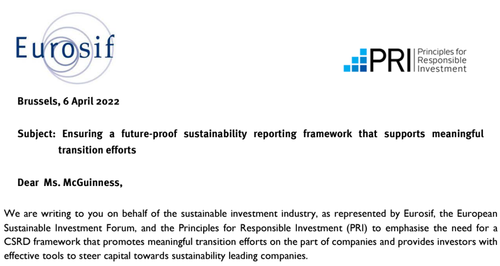 Joint sustainable investment industry letter on CSRD