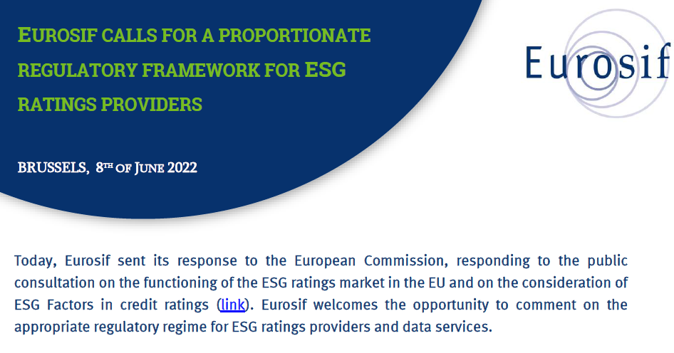 Eurosif response to the European Commission’s public consultation on the functioning of the ESG Ratings market in the EU