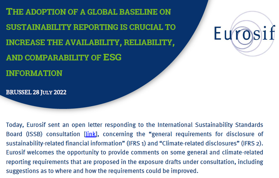 Eurosif open letter in response to the ISSB consultation