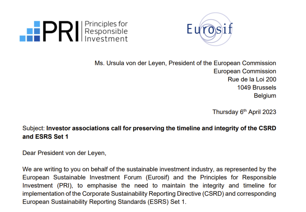 Joint letter to the European Commission on the CSRD and ESRS Set 1