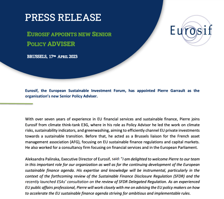 Eurosif appoints new senior Policy adviser