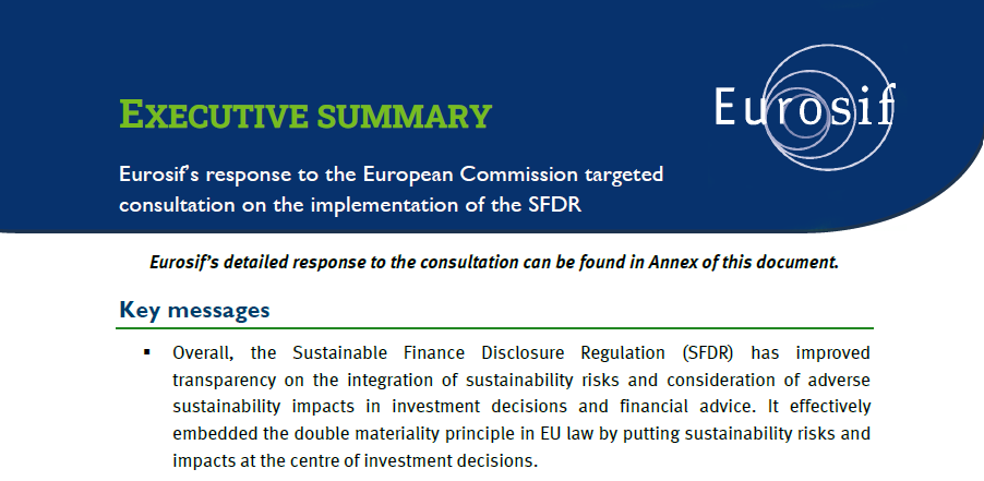 Eurosif response to the consultation on the implementation of the Sustainable Finance Disclosure Regulation (SFDR)