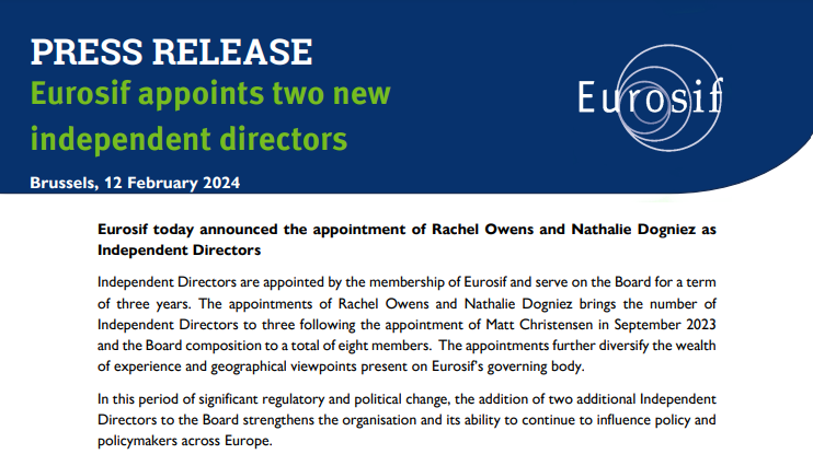 Eurosif appoints two new Independent Directors